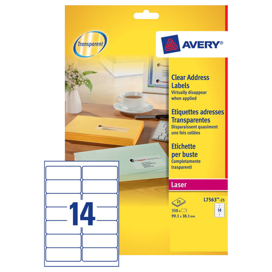 Avery Lsr Lbl 99.1x38.1 Clr Pk25 L7563s - Avery