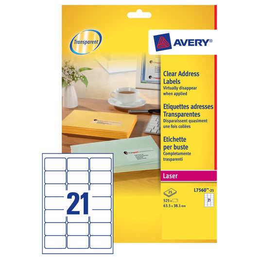 Avery Lsr Lbl 63.5x38.1 Clr P25 L7560-25 - Avery