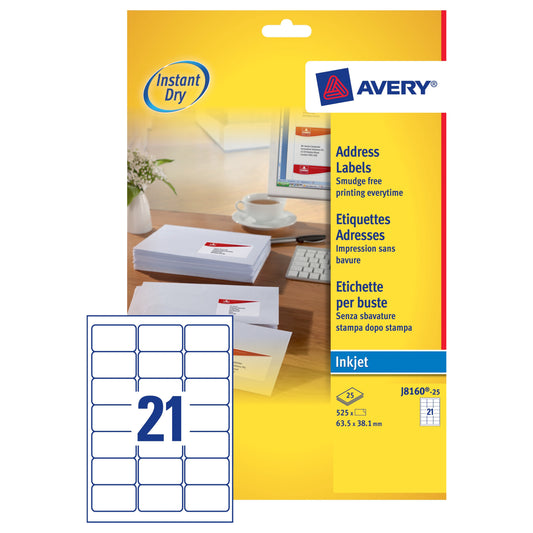 Avery Inkjet Address Label 63.5x38.1 White (25) J8160 - Avery