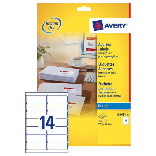 Avery Inkjet Address Label 99.1x38.1 White (25) J8163 - Avery