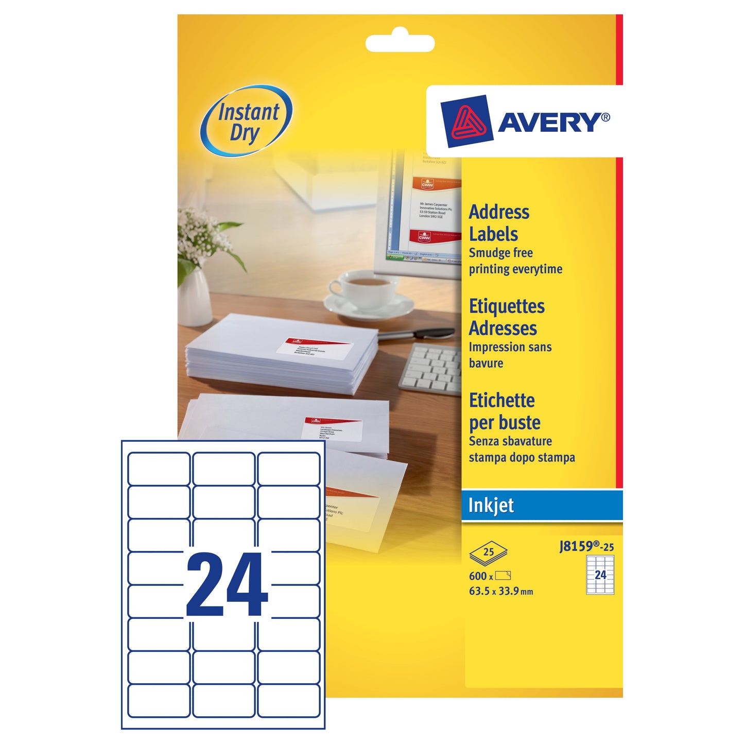 Avery Inkjet Address Label 63.5x33.9 White (25) J8159