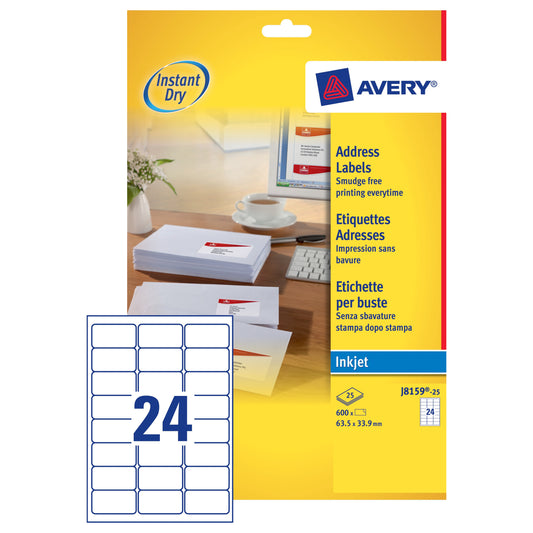 Avery Inkjet Address Label 63.5x33.9 White (25) J8159 - Avery