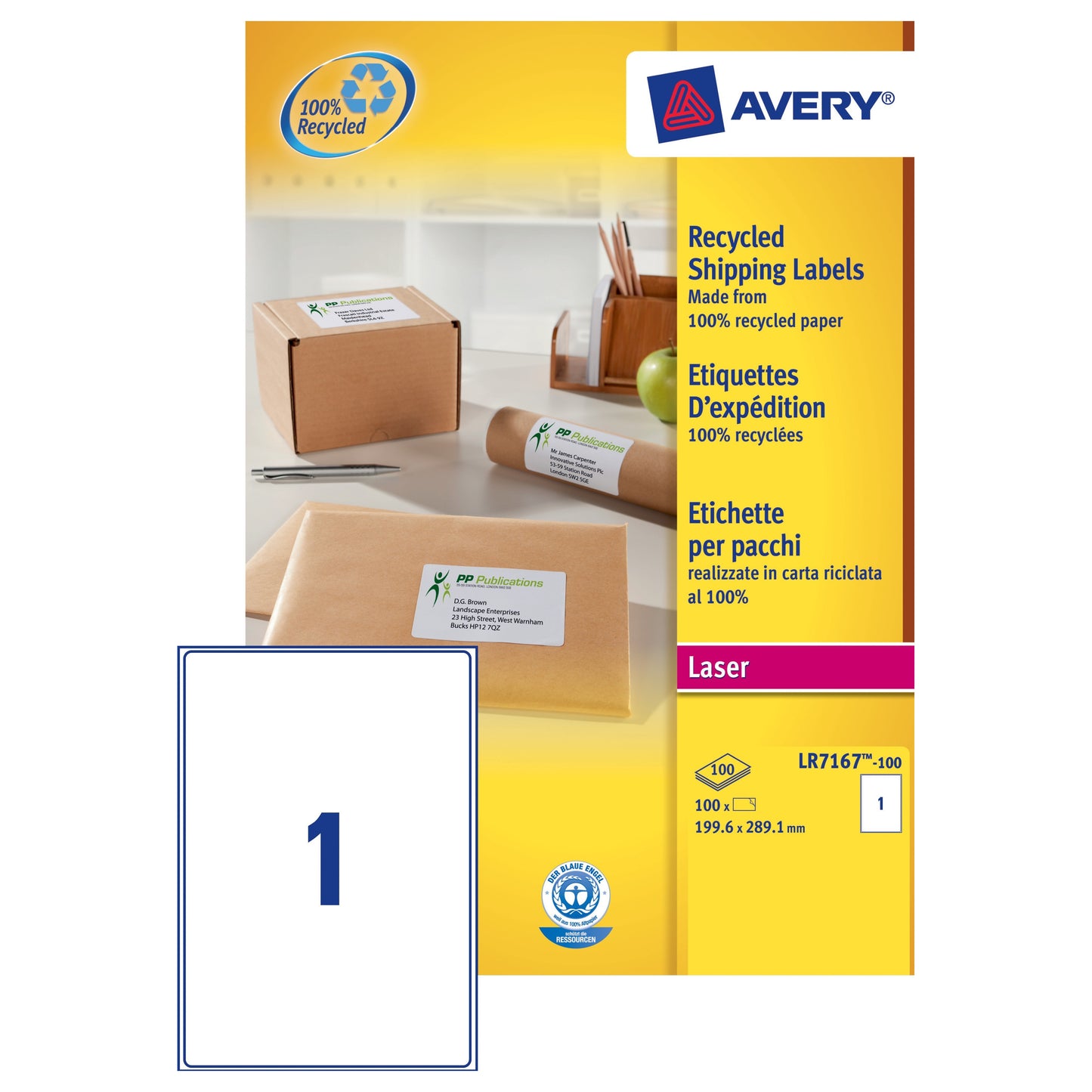 Avery Recycled Label 199.6x289.1 (100) LR7167
