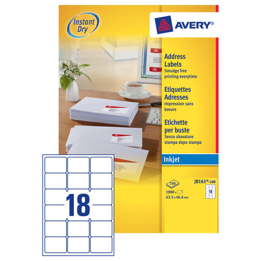 Avery Ijet Addr Lbl 18tv Pk100 Wht J8161 - Avery