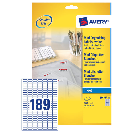 Avery Inkjet Organising Label 25.4x10.0 White (25) J8658 - Avery
