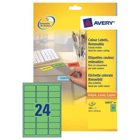 Avery Laser Label 63.5x33.9 Green (20) L6033 - Avery