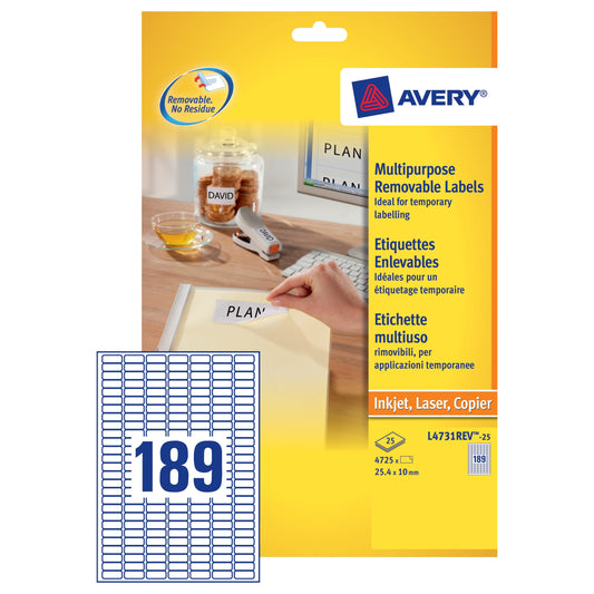 Avery Removable Label 25.4x10 (25) L4731REV - Avery