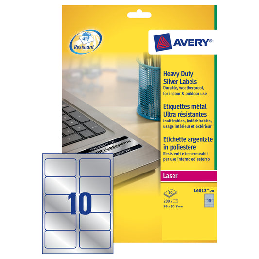 Avery Hduty Laser Lbl Silver 10x20shts - Avery