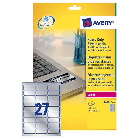 Avery Hduty Laser Lbl Silver 27x20shts - Avery