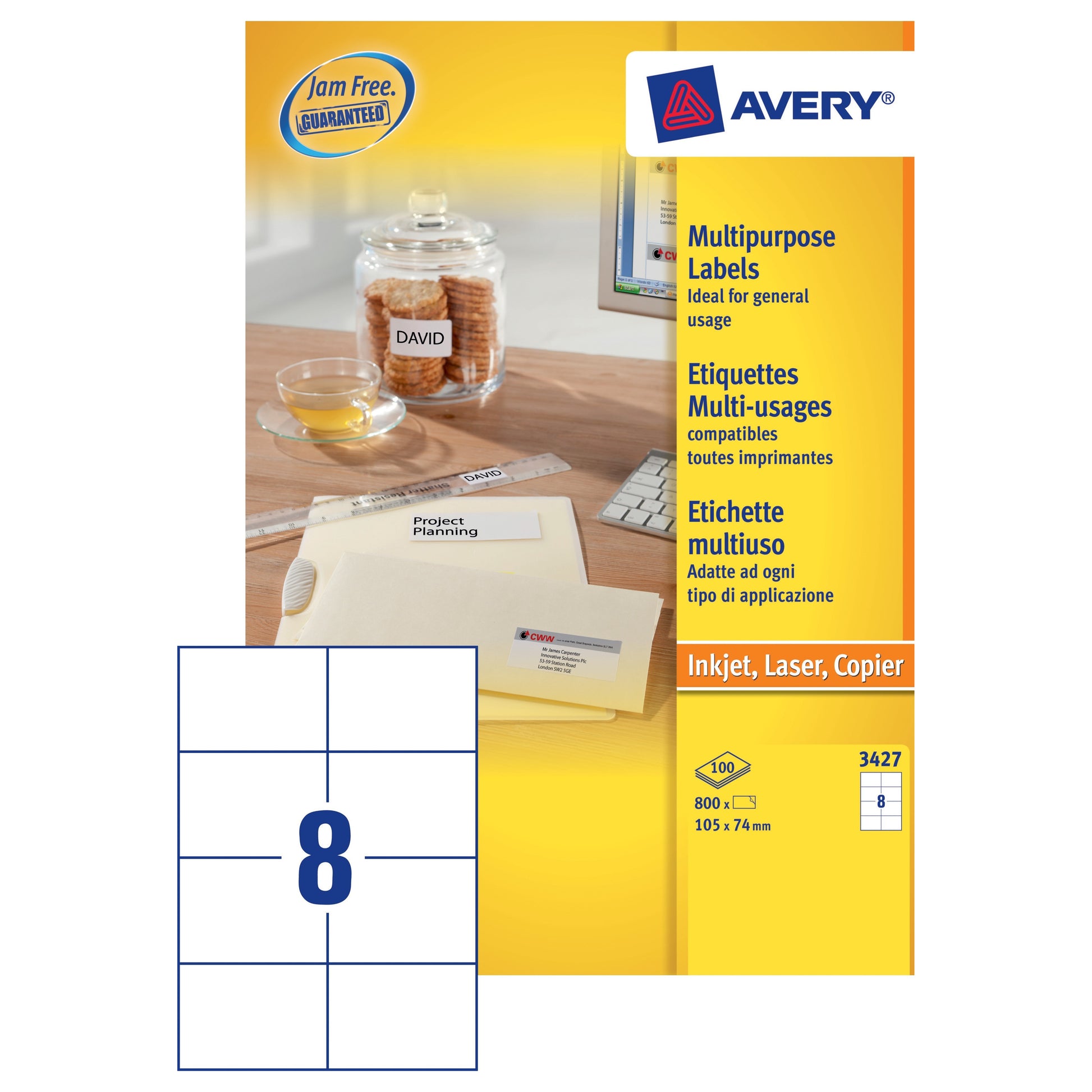Avery Multi Label 105x74 White (100) 3427 - Avery