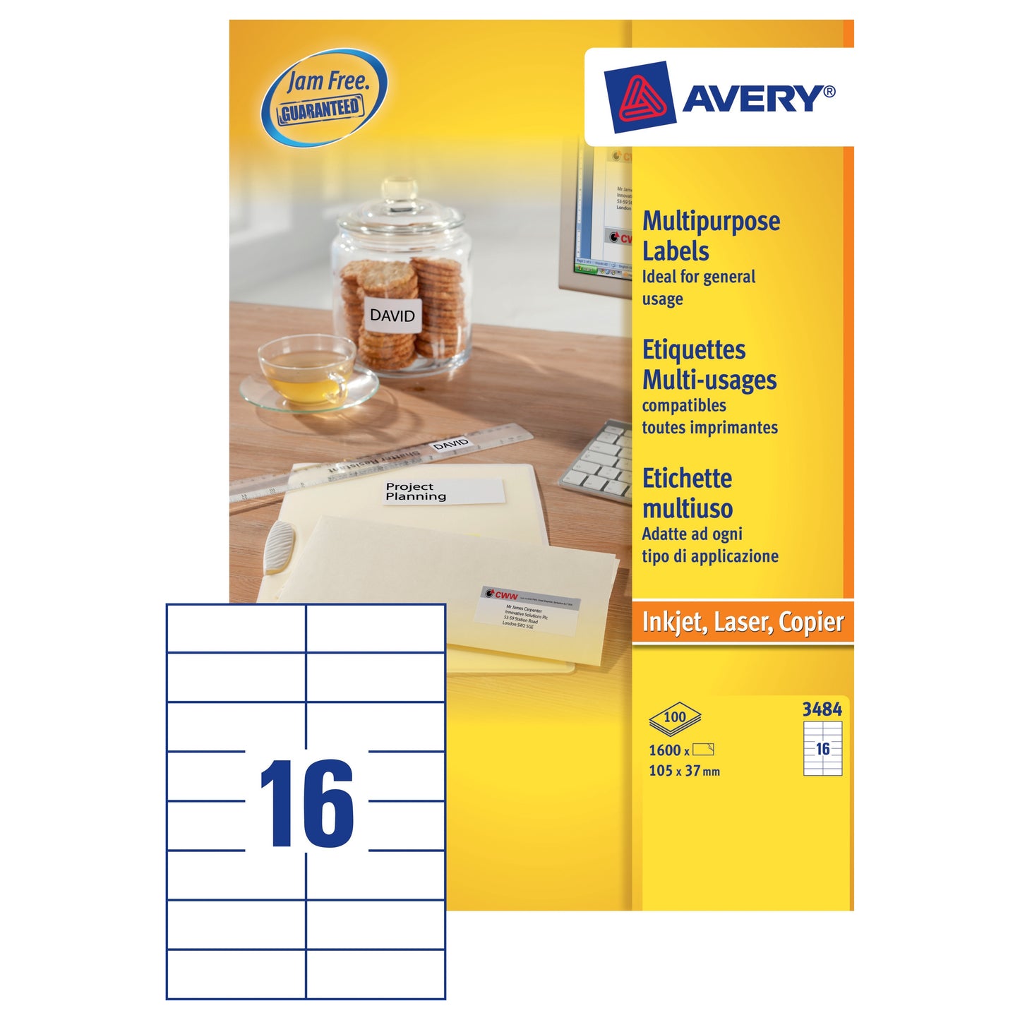 Avery Copier Lbl 105x37 Wht Pk100 Dps16 - Avery
