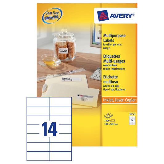 Avery Multi Label 105x42.3 White (100) 3653 - Avery