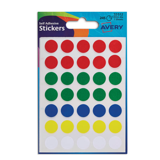 Avery Circle Label 13mm Assorted (245) 32-512 - Avery