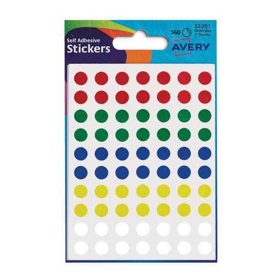 Avery Circle Label 8mm Assorted (560) 32-291 - Avery
