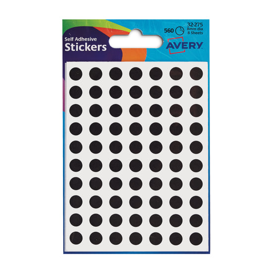 Avery Circle Label 8mm Black (520) 32-275 Pack of 10 - Avery