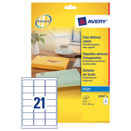 Avery Inkjet Address Label 63.5x38.1 Clear (25) J8560 - Avery