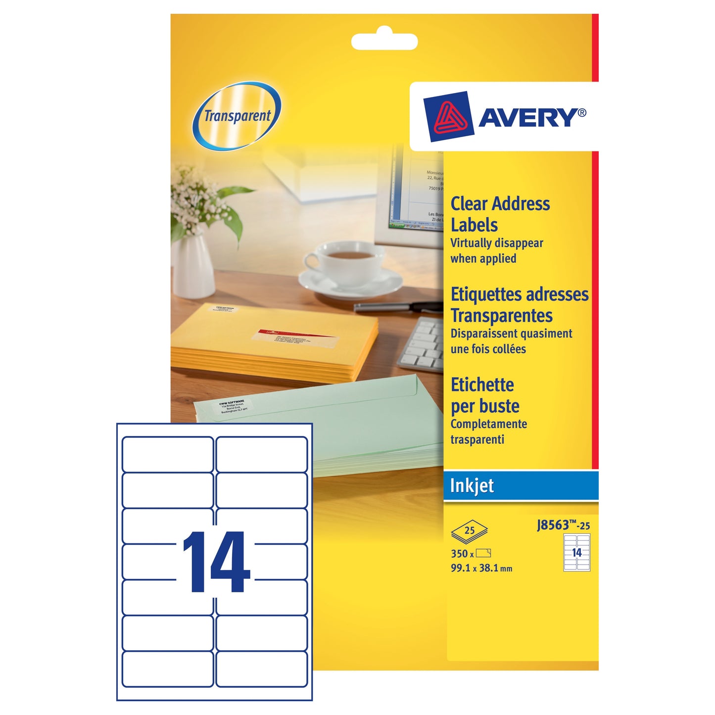 Avery Inkjet Address Label 99.1x38.1 Clear (25) J8563