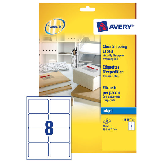 Avery Inkjet Shipping Label 99.1x67.7 Clear (25) J8565 - Avery