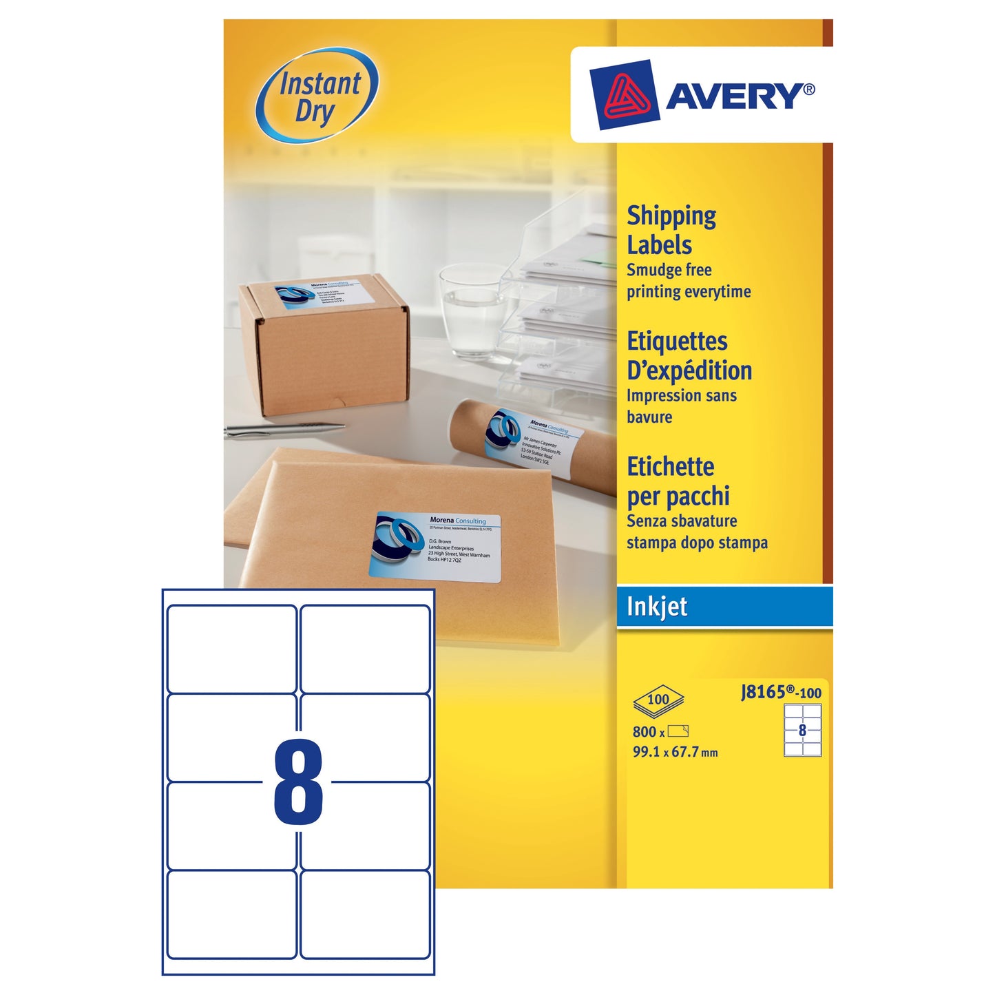 Avery Inkjet Shipping Label 99.1x67.7 White (100) J8165
