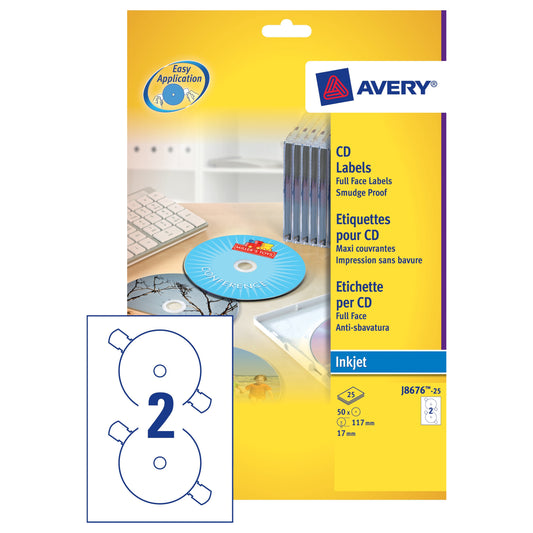 Avery Full Face CD Inkjet Label White (100) J8676-100 - Avery