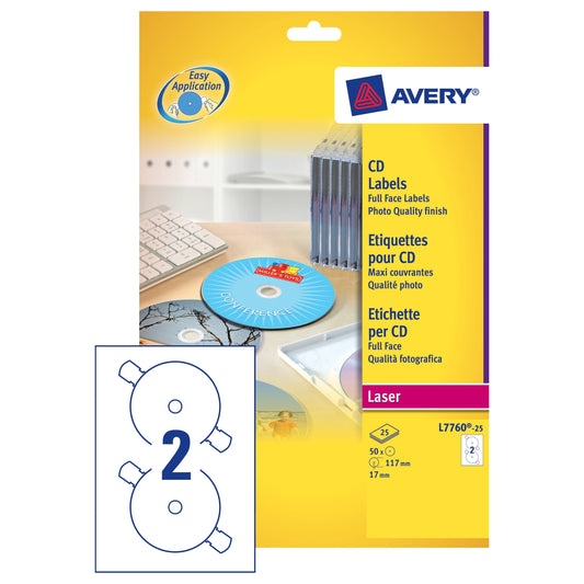 Avery Glossy Col Lsr F/Face Cd/Dvd 25sht - Avery