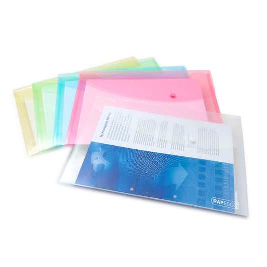 Rapesco Popper Wallet Foolscap Pastel Assorted 0696 pack of 5 - Rapesco