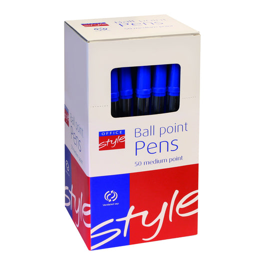 Office Style Ball Point Pen Medium Blue pack of 50 - Office Style