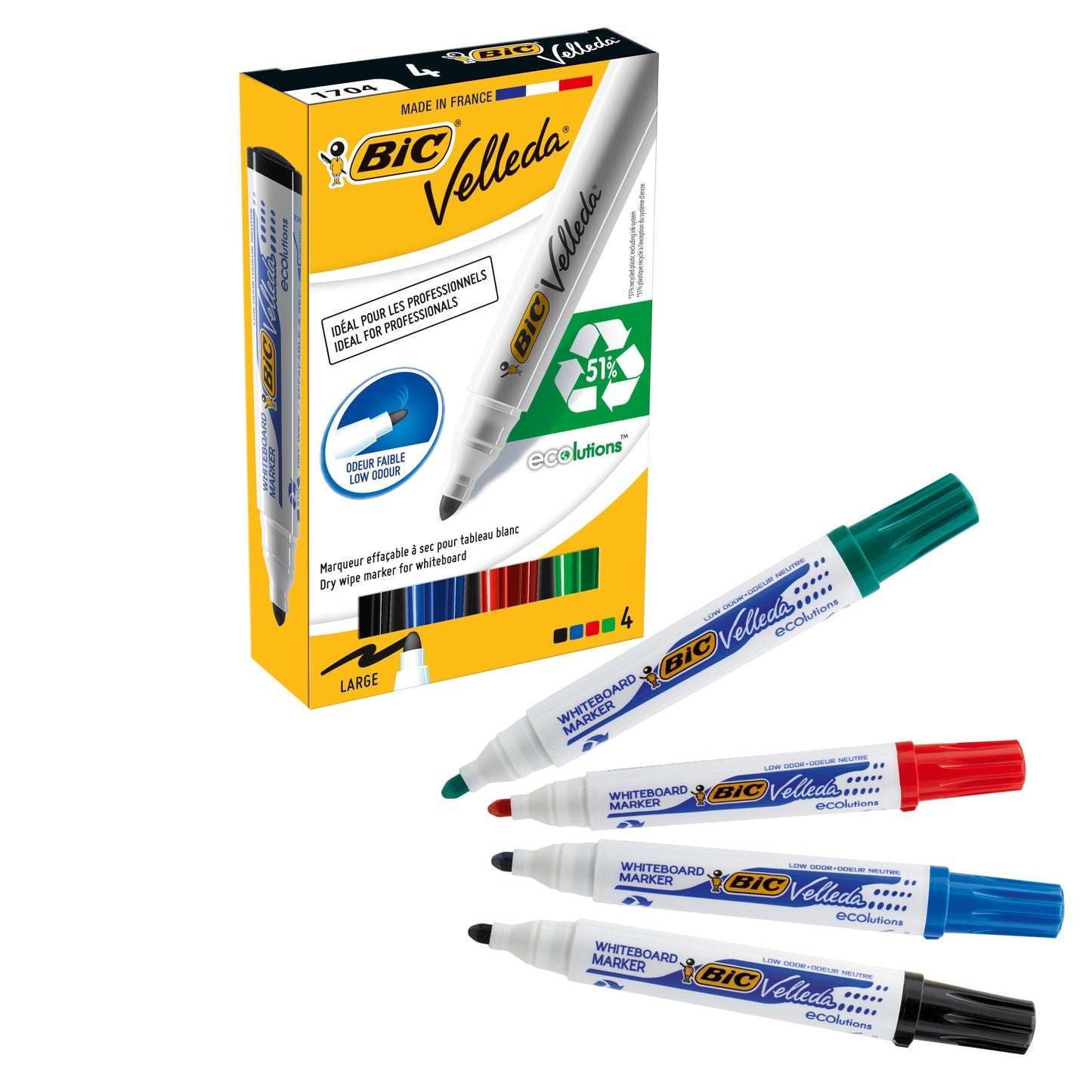 BIC Velleda 1701 Whiteboard Marker Assorted (Pack of 4) - Bic