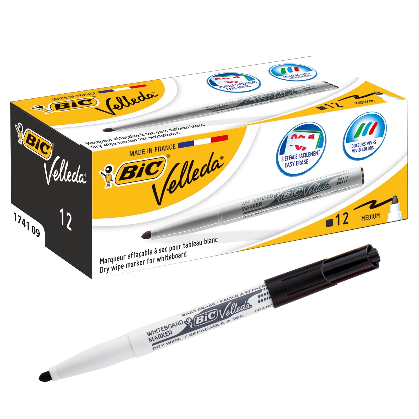 BIC Velleda Whiteboard Marker 1741 Bullet Black pack of 12 - Bic
