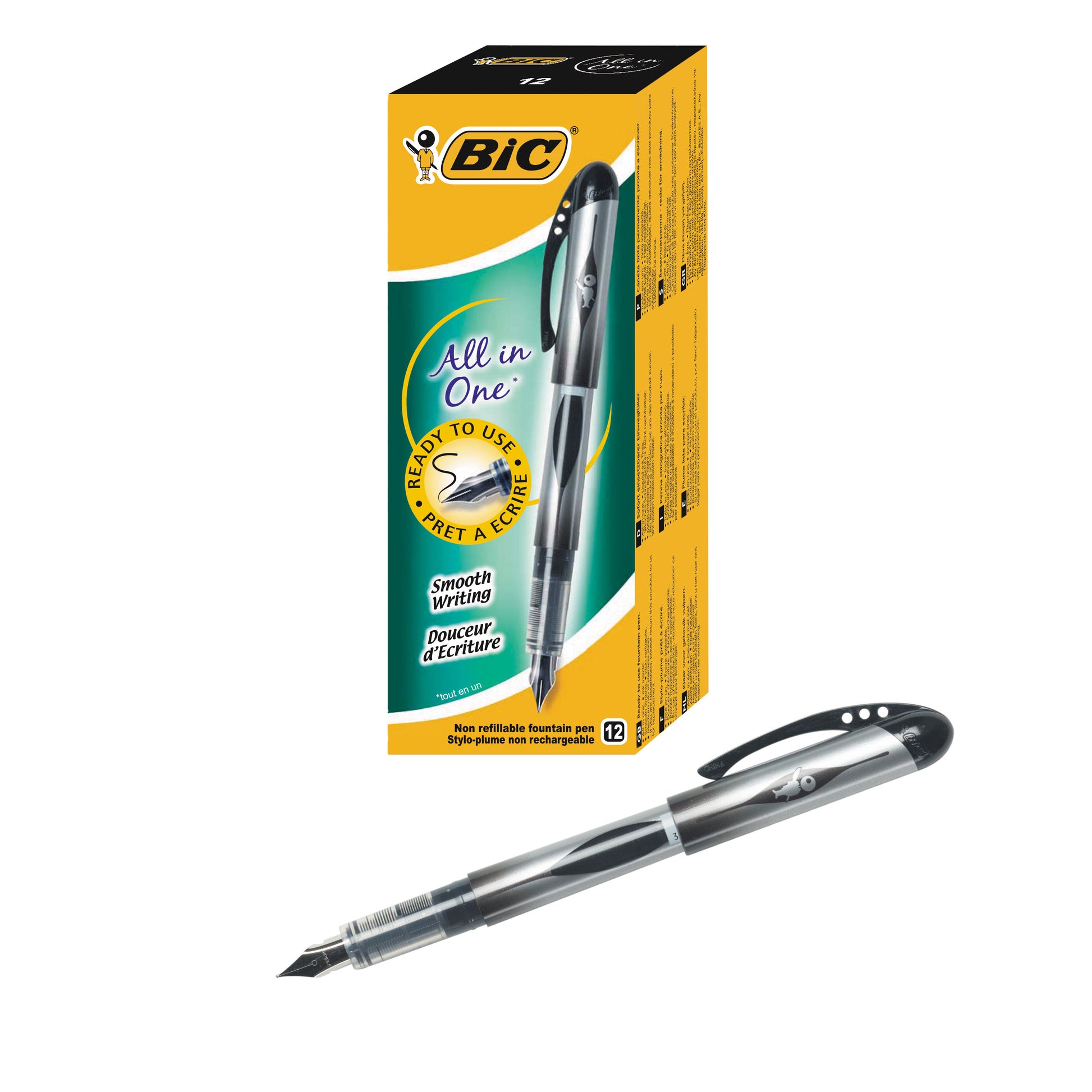 BIC Disposable Fountain Pen Black 847611 pack of 12 Medisave UK