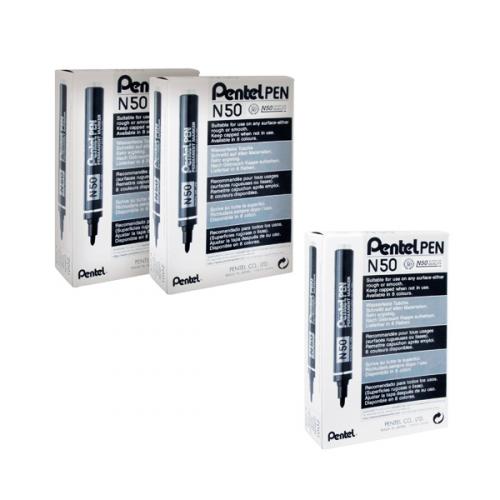 Pentel N50 Permanent Bullet Marker Broad Black (Pack of 12) N50-A - Pentel