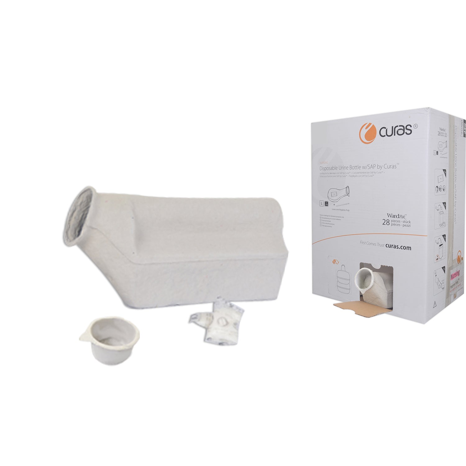 Male Urinal XL w/SAP, Lid & Measuring Stick - Pack of 28 - Curas