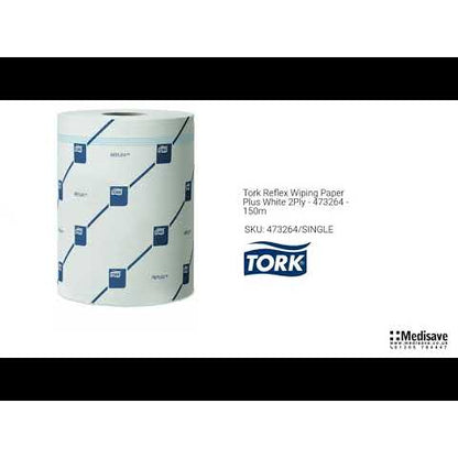 Tork Reflex Wiping Paper Plus White 2Ply - 473264 - 150m - Single Roll