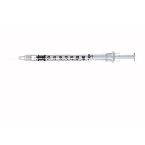 SOL-CARE Insulin Safety Syringe with Fixed Needle 1ml, 30g X 5/16" (Box 100)