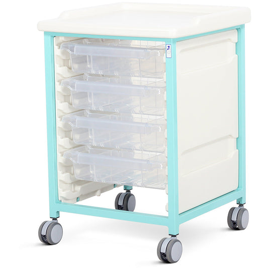 Tray Trolley - Low Level - Single Column (Milded Steel) - 4 Small Drawers - Bristol Maid