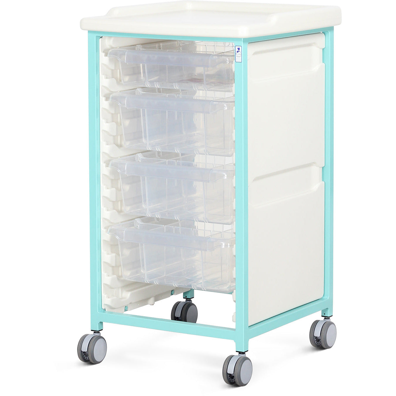 Tray Trolley - Standard Level - Single Column (Milded Steel) - 1 Small & 3 Deep Drawers - Bristol Maid