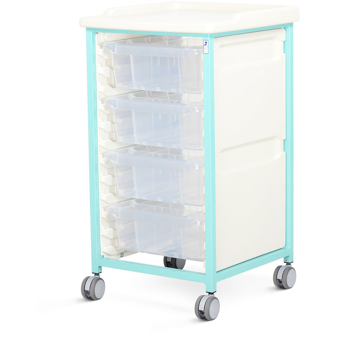 Tray Trolley - Standard Level - Single Column (Milded Steel) - 4 Deep Drawers - Bristol Maid