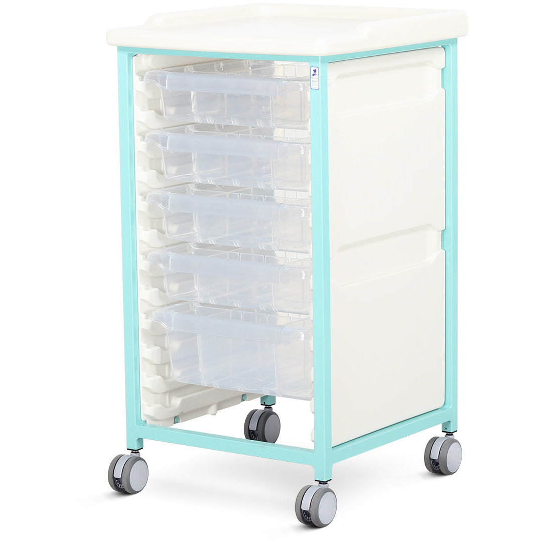 Tray Trolley - Standard Level - Single Column (Milded Steel) - 4 Small & 1 Deep Drawers - Bristol Maid