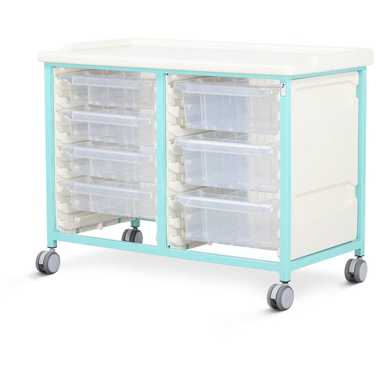 Tray Trolley - Low Level - Double Column (Milded Steel) - 4 Small & 3 Deep Drawers - Bristol Maid