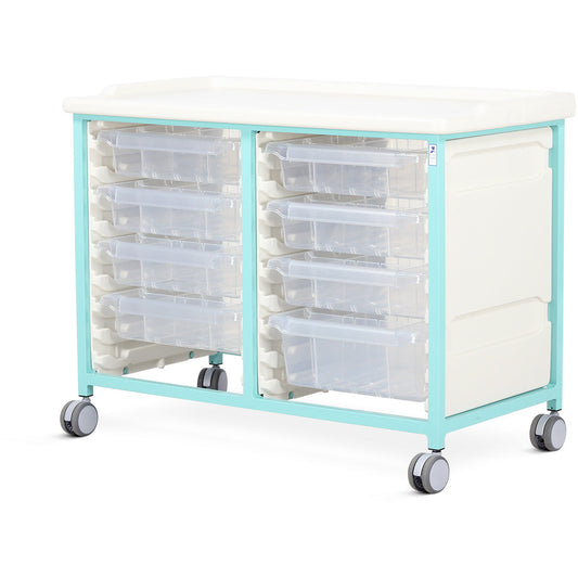 Tray Trolley - Low Level - Double Column (Milded Steel) - 7 Small & 1 Deep Drawers - Bristol Maid