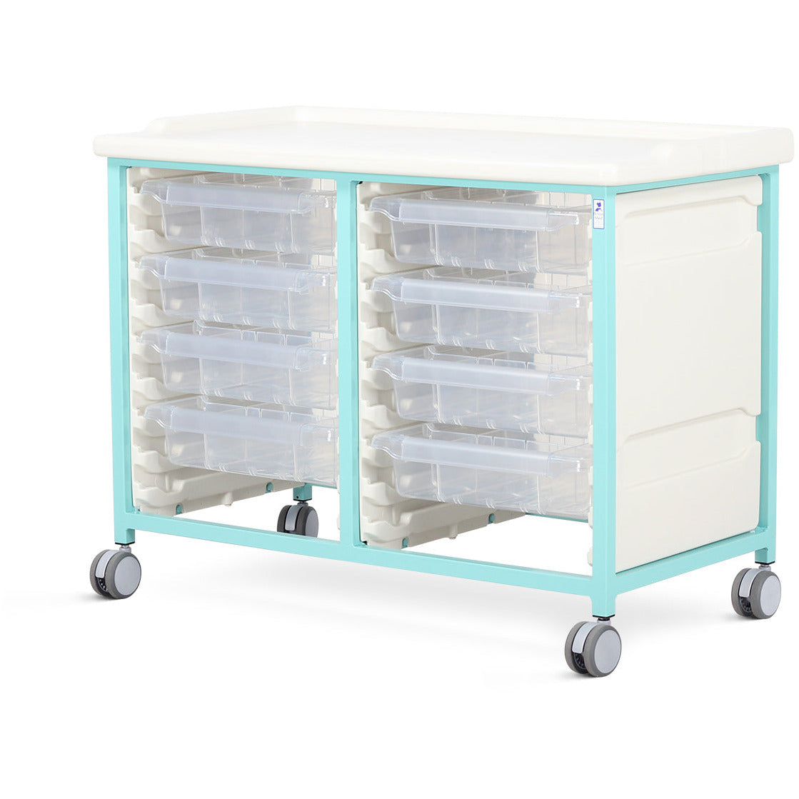 Tray Trolley - Low Level - Double Column (Milded Steel) - 8 Small Drawers - Bristol Maid