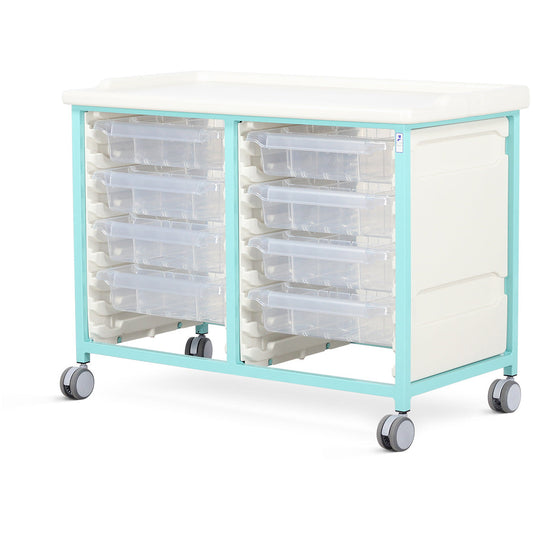 Tray Trolley - Low Level - Double Column (Milded Steel) - 8 Small Drawers