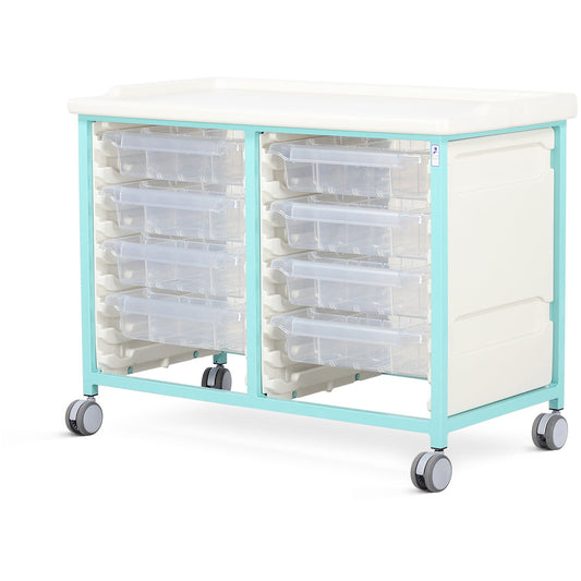 Tray Trolley - Low Level - Double Column (Milded Steel) - 8 Small Drawers - Bristol Maid