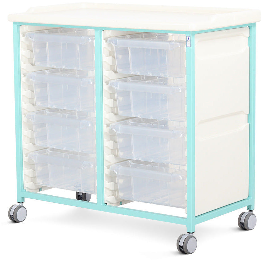 Tray Trolley - Standard Level - Double Column (Milded Steel) - 8 Deep Drawers - Bristol Maid