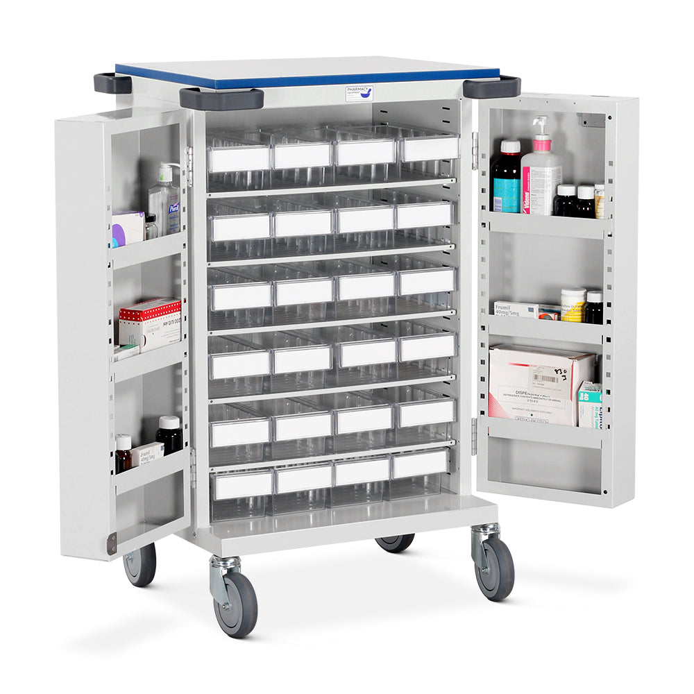 Unit Dosage Trolley - Double Door - Roll Type Pouch Pack - 24 Trays - High Security Bolt Lock - Bristol Maid