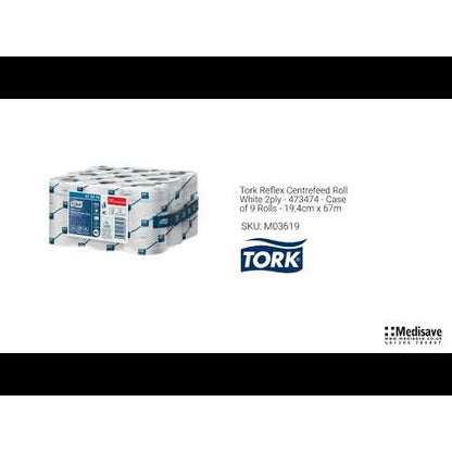 Tork Reflex Centrefeed Roll White 2ply - 473474 - Case of 9 Rolls - 19.4cm x 67m
