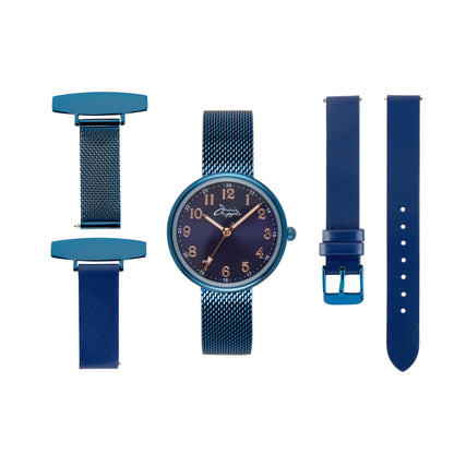 Annie Apple Nurses Fob Watch - Venus - Blue Mesh - Blue Leather - 35mm - Annie Apple