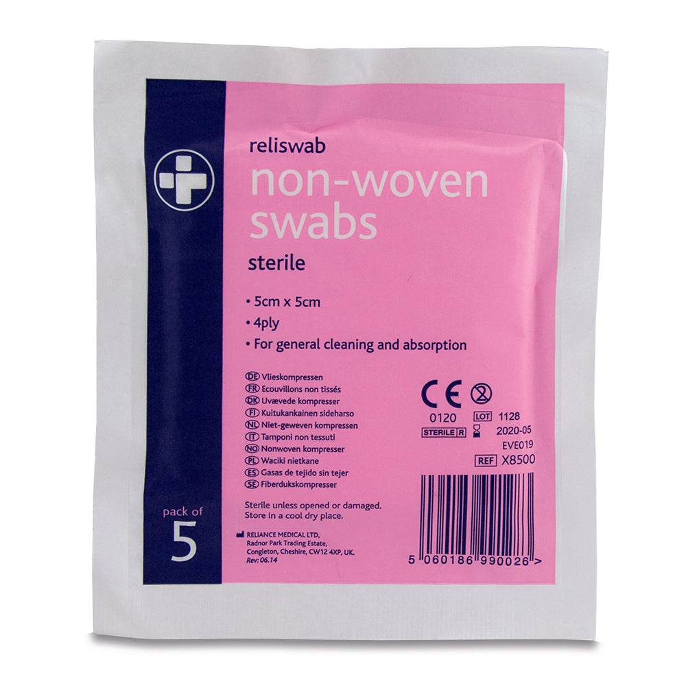 Reliswab Swabs Non-Woven Sterile 4ply 5cm x 5cm - Pack of 25 - Reliance