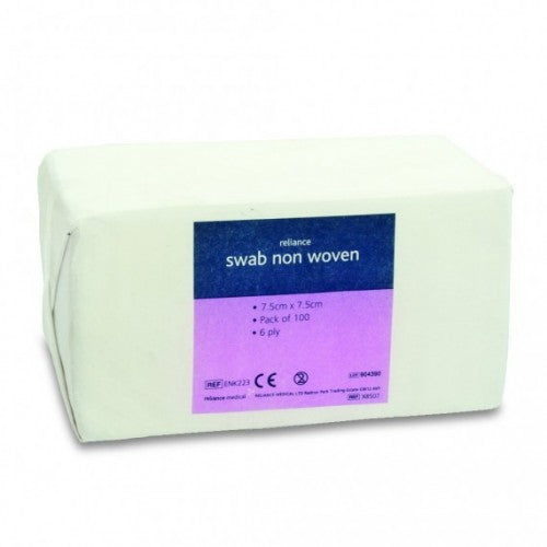 Reliswab Swabs Non-Woven Fabric 6ply 7.5cm x 7.5cm Pack of 100 - Reliance