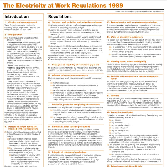 Electricity at Work Regulation Poster, A1 - Safety First Aid